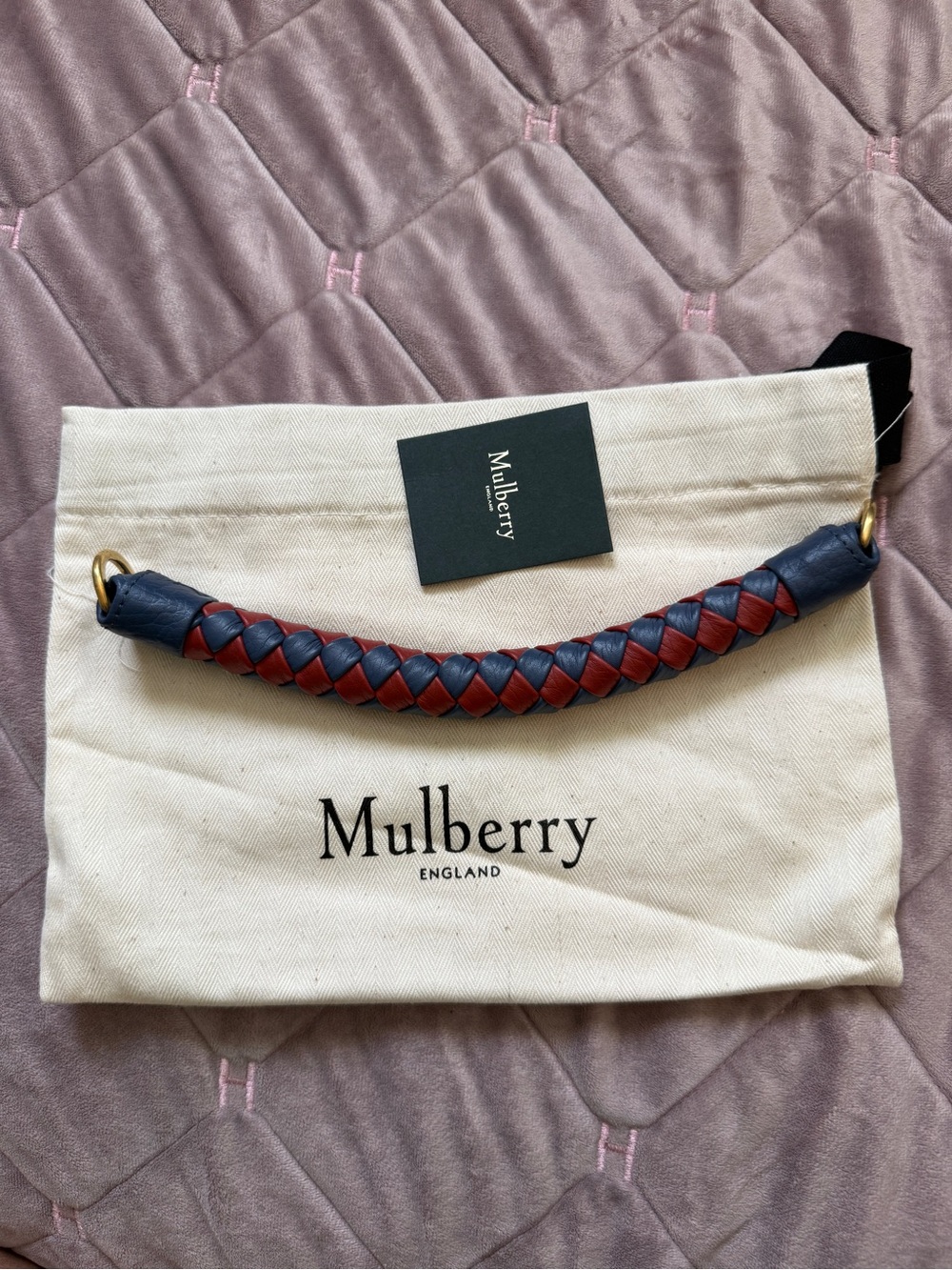 Mulberry Braided Small Iris Leather Handle in Navy and Rust with Gold Hardware